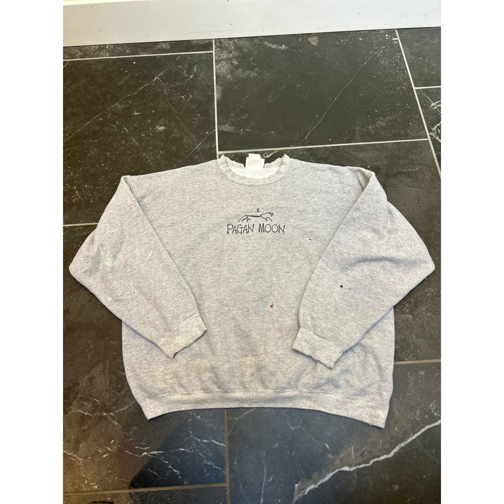 Vintage Hanes Pagan Moon Distressed Sweatshirt Gray Mens XL Ultimate Cotton